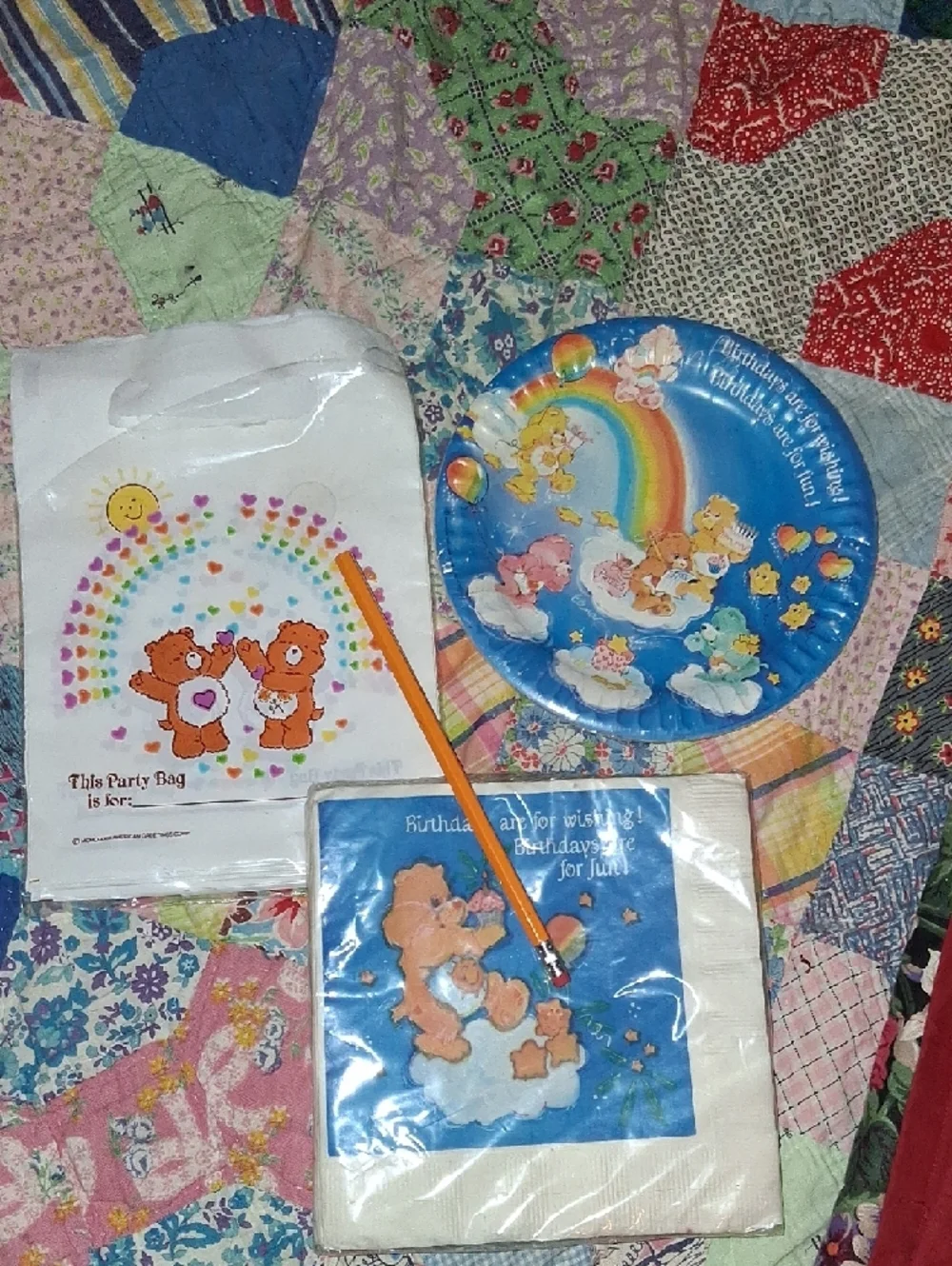 Vintage Care Bears Rainbow & Blue Party Tableware Set